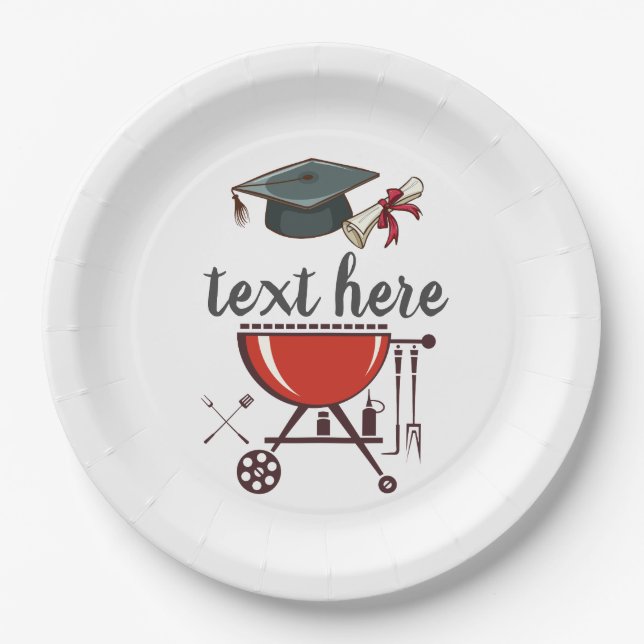 Graduation BBQ invitation, grad party Invitation Paper Plates (Front)