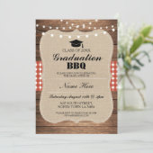 Graduation BBQ Invitation Red Rustic Wood (Standing Front)