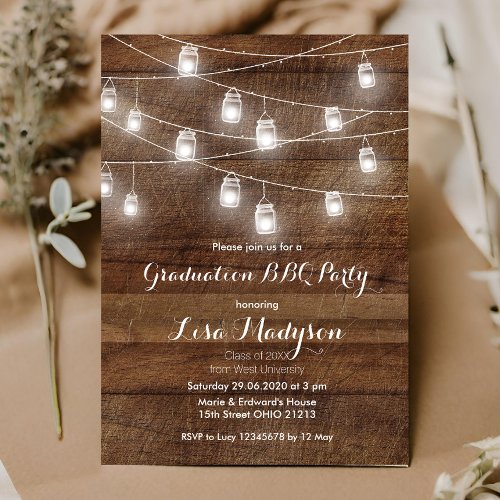 Graduation BBQ Invitation Wood Rustic card