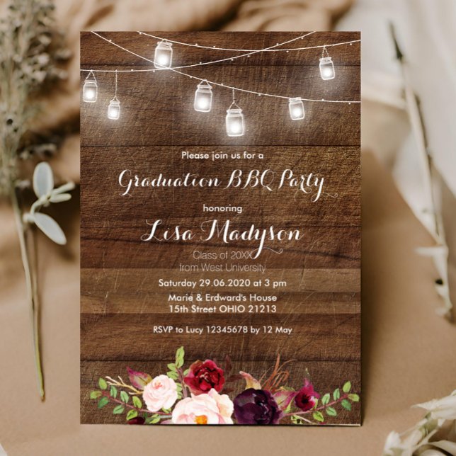 Graduation BBQ Invitation Wood Rustic invite card (Creator Uploaded)