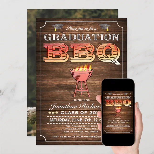 Graduation BBQ Invitations (Grill & Wood) | Zazzle