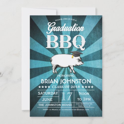 Graduation BBQ Invitations Turquoise Blue