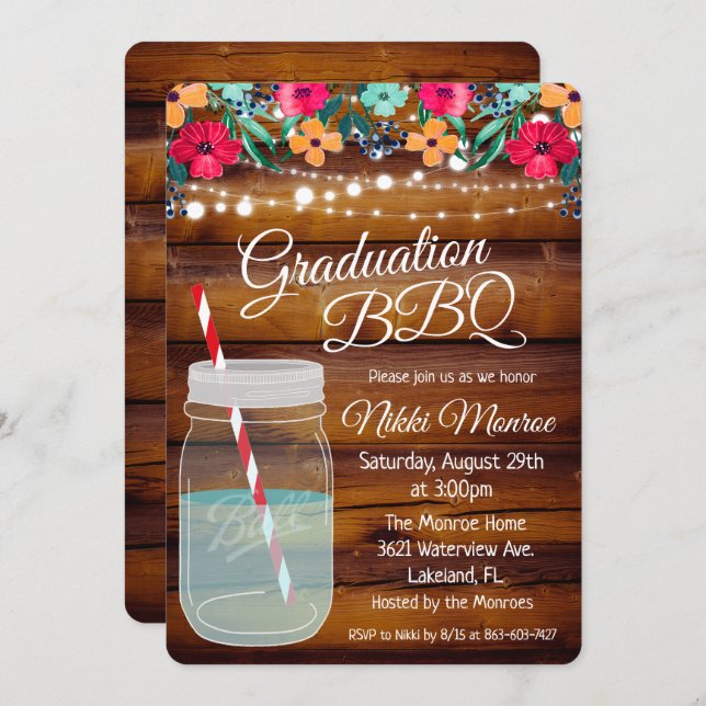 Graduation BBQ Mason Jar Invitation (Front/Back)