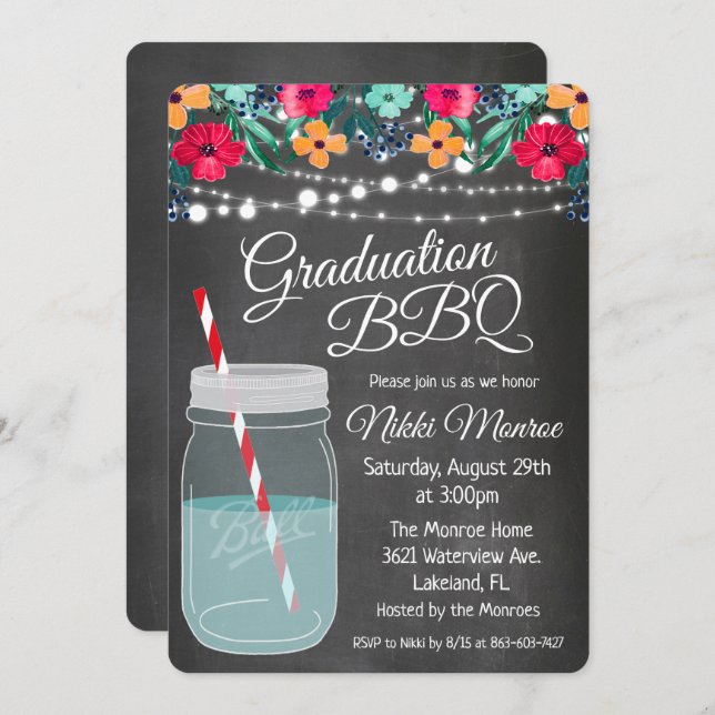 Graduation BBQ Mason Jar Invitation (Front/Back)