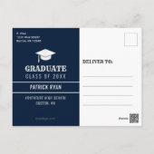 Graduation BBQ Party Blue White Stripe Invitation Postcard (Back)