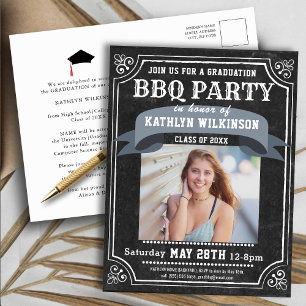 Graduation BBQ Party Chalkboard Photo Invitation Postcard