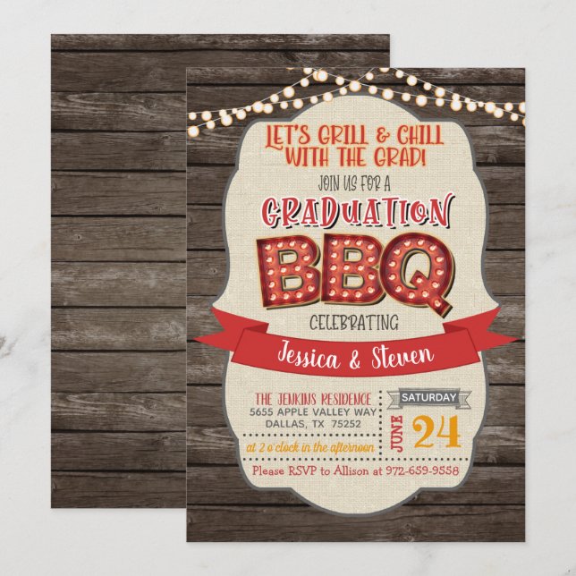 Graduation BBQ Party Invitation - Grill & Chill (Front/Back)