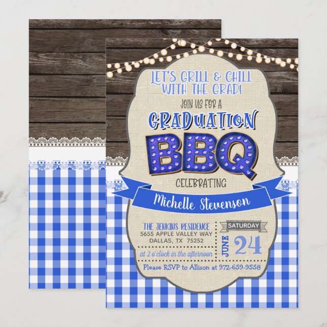 Graduation BBQ Party Invitation - Grill & Chill BG (Front/Back)