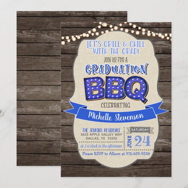 Graduation BBQ Party Invitation - Grill & Chill Bl (Front/Back)