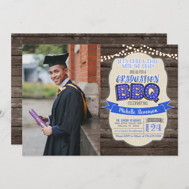 Graduation BBQ Party Invitation - Grill & Chill BP (Front/Back)