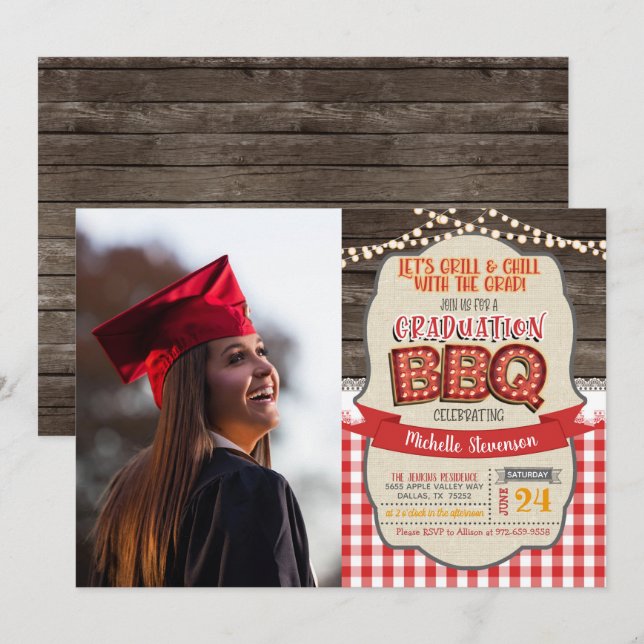 Graduation BBQ Party Invitation - Grill & Chill PG (Front/Back)