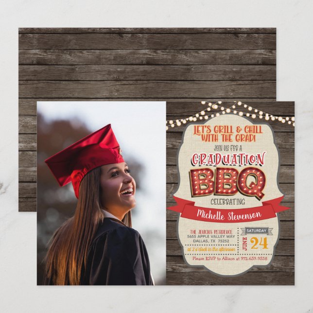 Graduation BBQ Party Invitation - Grill & Chill RP (Front/Back)