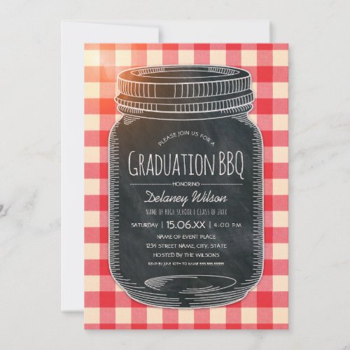 Graduation BBQ Party Vintage Chalkboard Mason Jar Invitation