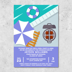 Graduation BBQ Pool Party Swimming Pool Invitation