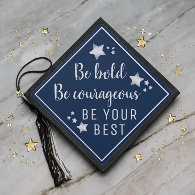 Graduation Be Bold Courageous Best Navy Blue Stars Graduation Cap Topper (Creator Uploaded)