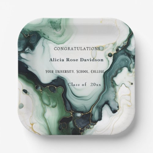 Graduation Beautiful Green Turquoise Agate Marble Paper Plates