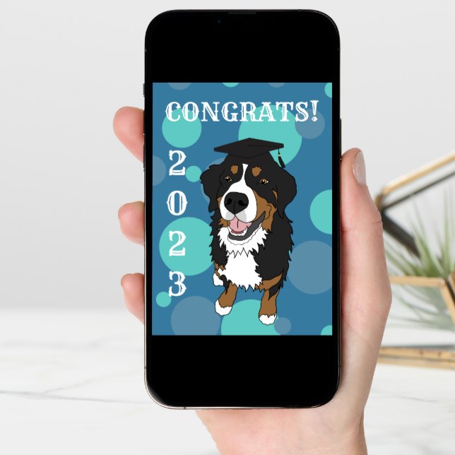 Graduation Bernese Mountain Dog  Card (Front Digital)
