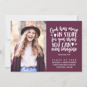 Graduation Bible Verse Photo White Script Purple Announcement