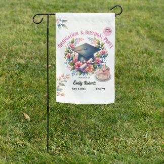 Graduation & Birthday Floral Double Celebration Garden Flag