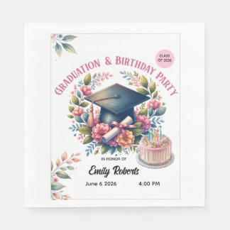 Graduation & Birthday Floral Double Celebration Napkins