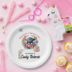 Graduation & Birthday Floral Double Celebration Paper Plates