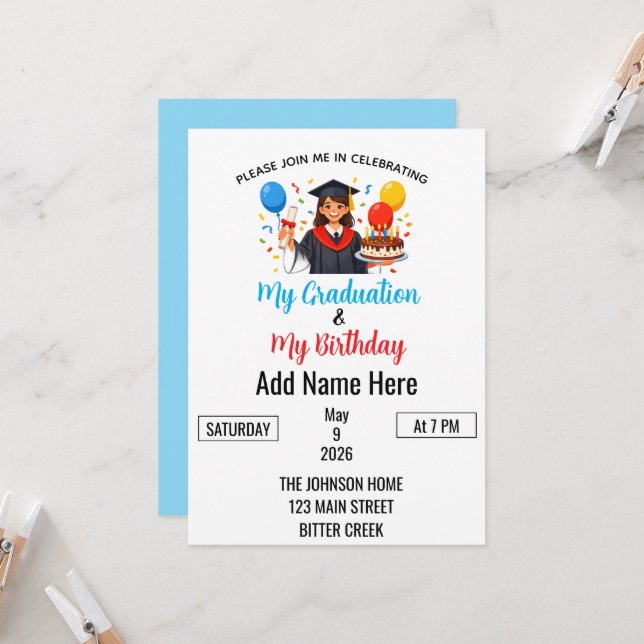 Graduation & Birthday mashup Invitation (Front/Back In Situ)