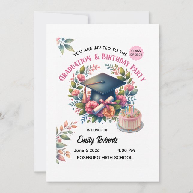 Graduation & Birthday Party Floral Design Invitation (Front)