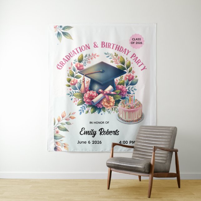 Graduation & Birthday Tapestry – Floral Double Cel (In Situ)