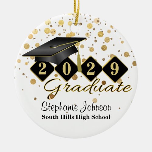 Graduation Black and Gold 20XX Photo Ceramic Ornament