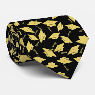 Graduation Black and Gold Caps in the Air Neck Tie