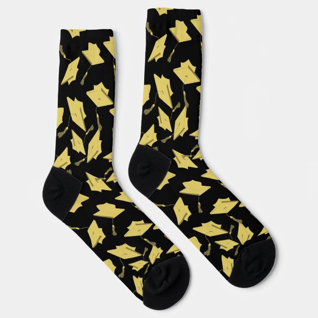 Graduation Black and Gold Caps in the Air Socks (Right)