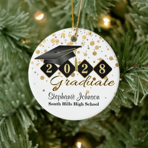 Graduation Black and Gold Ceramic Ornament