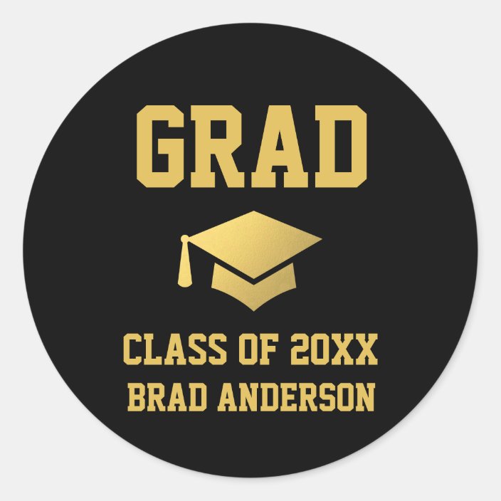 Graduation Black And Gold Classic Round Sticker | Zazzle.com