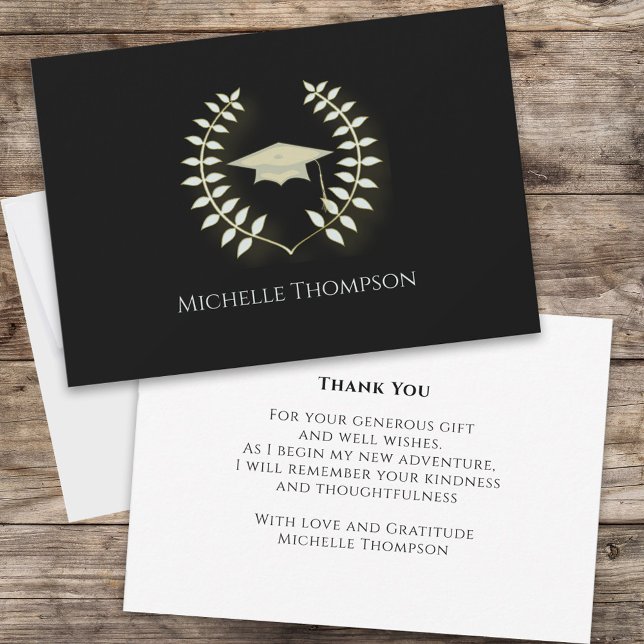 Graduation Black and Gold Custom Message Thank You Card (Creator Uploaded)