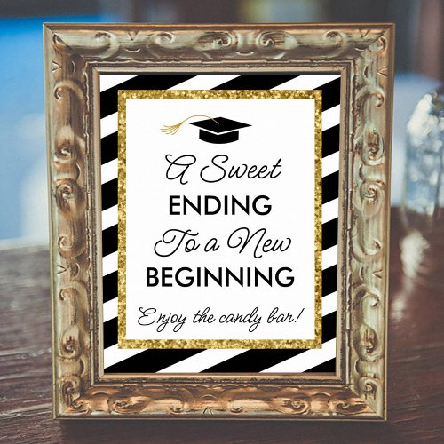 Graduation Black and Gold Glitter Candy Bar Sign