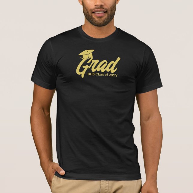 Graduation Black and Gold Grad Day Personalized T-Shirt (Front)