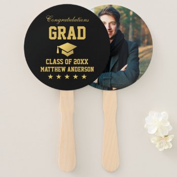 Graduation Black And Gold Stars Graduate Photo Hand Fan by HappyMemoriesPaperCo at Zazzle