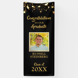 Graduation Black and Gold Stars Photo Door Banner