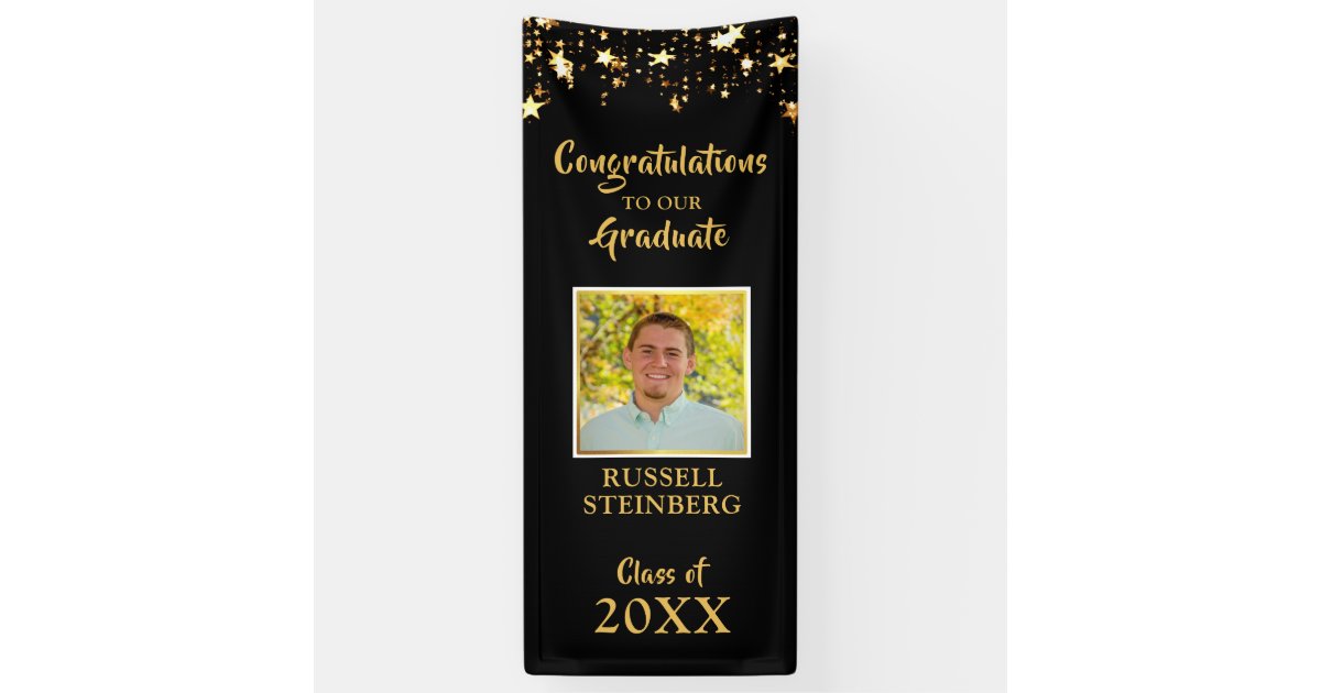 Graduation Black and Gold Stars Photo Door Banner | Zazzle
