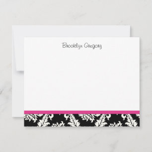 Graduation Black and Pink Damask Thank You Note Card