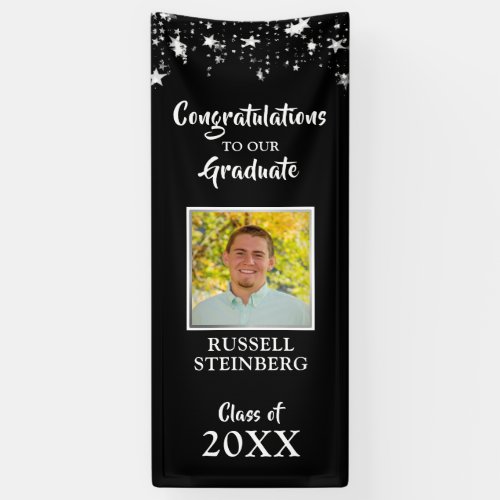 Graduation Black and Silver Stars Photo Door Banner