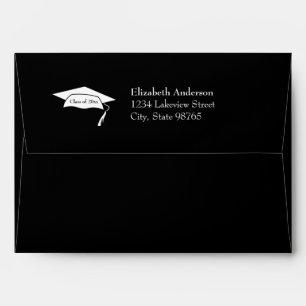 Graduation Black and White Grad's Cap Name Address Envelope