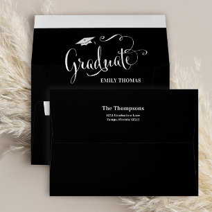 Graduation Black And White Script Return Address E Envelope