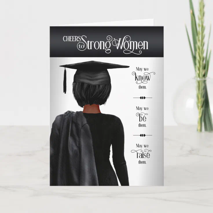 Graduation Black Cap and Gown Dark Hair Card | Zazzle