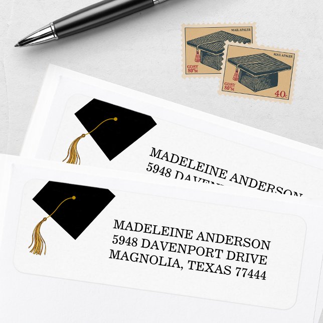 Graduation Black Cap And Tassel Address Label (Creator Uploaded)
