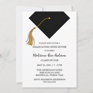 Graduation Black Cap And Tassel Photo Open House  Invitation