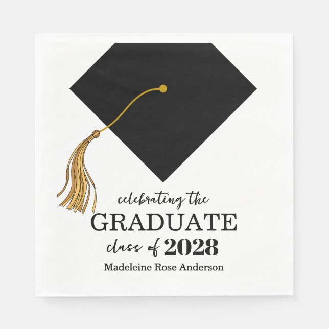 Graduation Black Cap And Tassel Photo Open House  Napkins (Front)