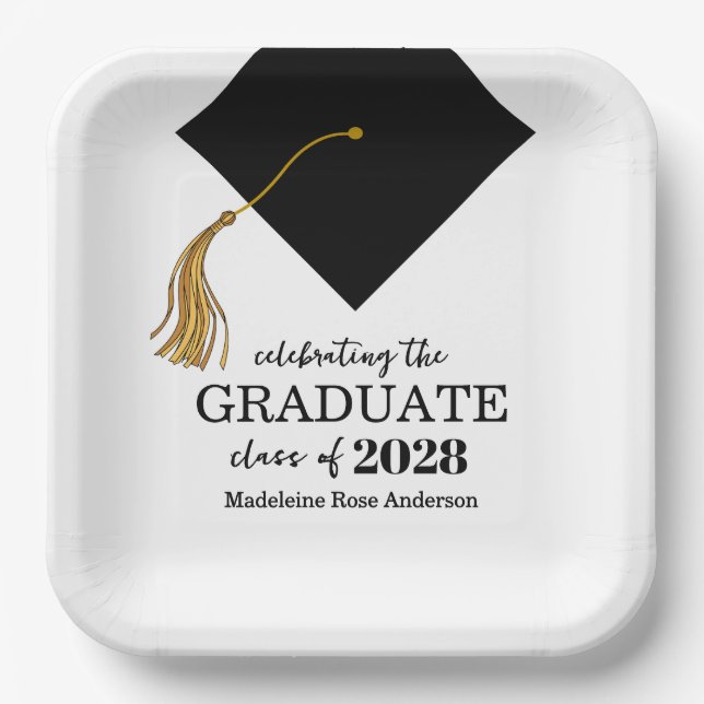 Graduation Black Cap And Tassel Photo Open House  Paper Plates (Front)