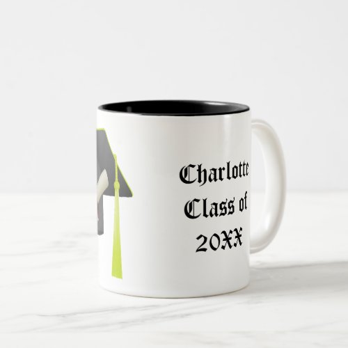 Graduation Black Cap Class of 20XX Add Name Two_Tone Coffee Mug