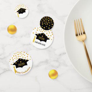 Graduation Black Cap & Gold Table Confetti